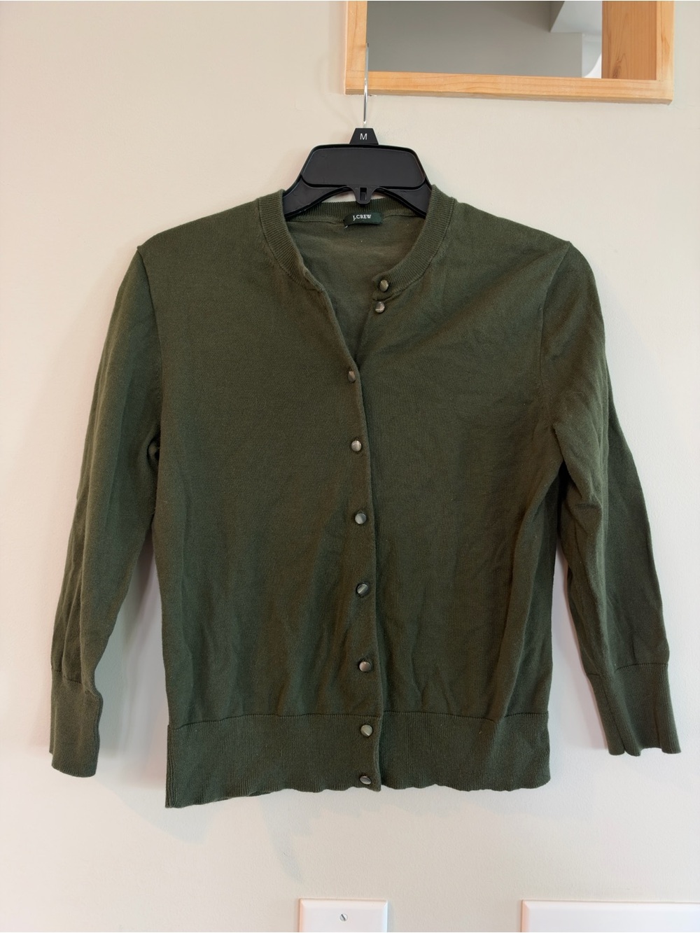J. Crew Olive Green Round-Neck Button Cardigan